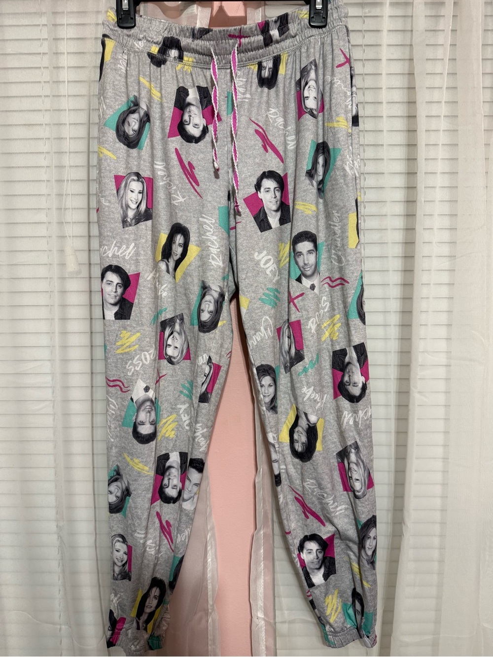 FRIENDS Gray Jogger Pants with Pink, Teal & Yellow Accents